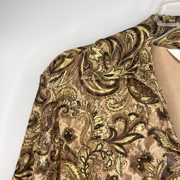 Casual Corner Annex Y2K 90s Green Brown Paisley Mesh Lace Button Down Top Size X - Picture 6 of 10